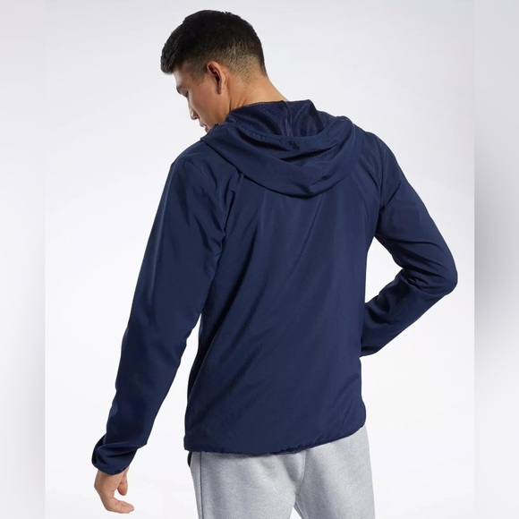 Reebok Men's Training Essentials Jacket Lightweight Full Zip Hooded Navy 2XL NWT - Picture 2 of 13